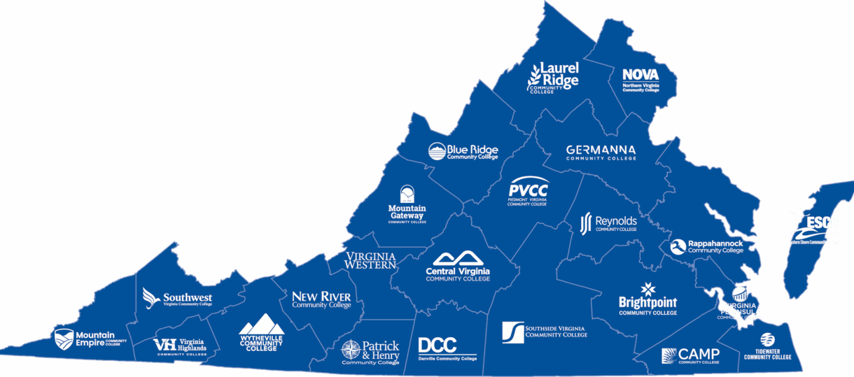 A map of Virginia showing all of the VCCS colleges