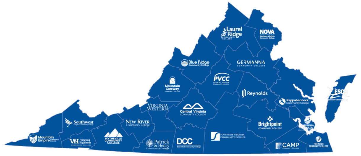 A map of Virginia showing all of the VCCS colleges